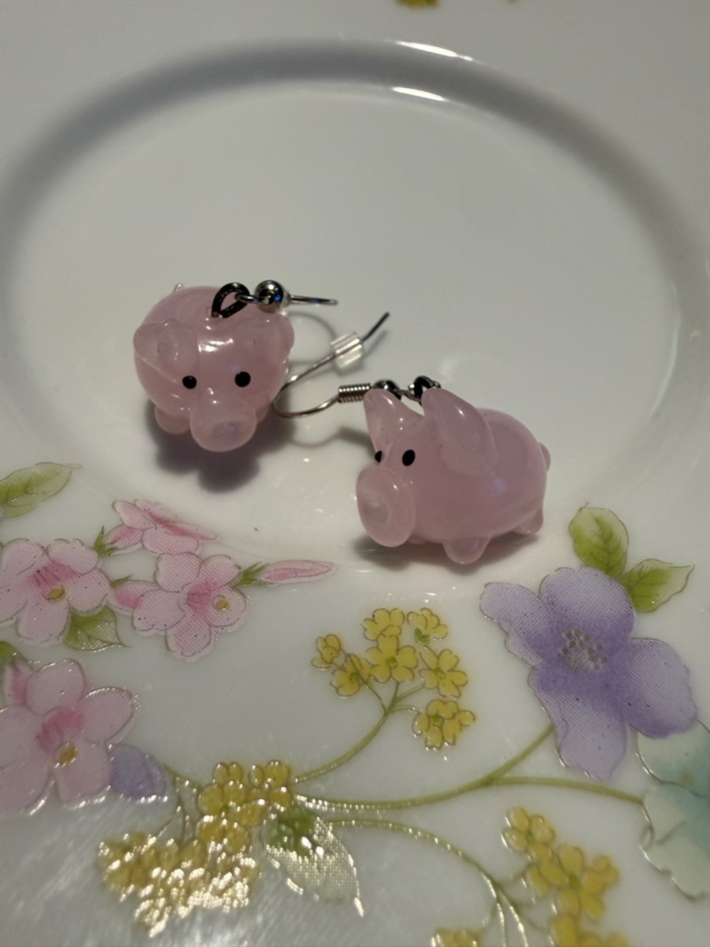 Cute Pink Glass Pig Dangle Earrings